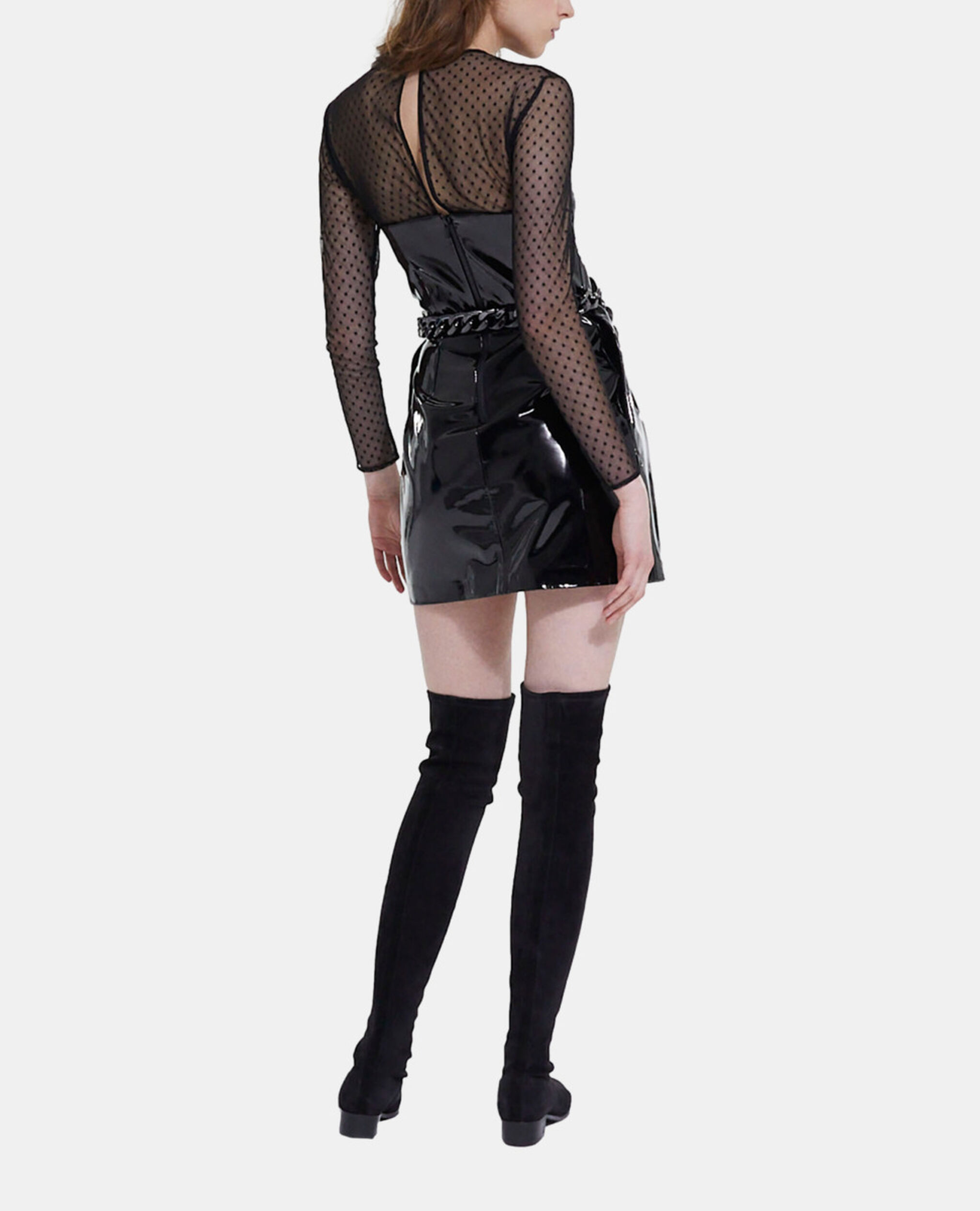 Kurzes schwarzes Kleid mit Vinyl-Effekt, BLACK, hi-res image number null