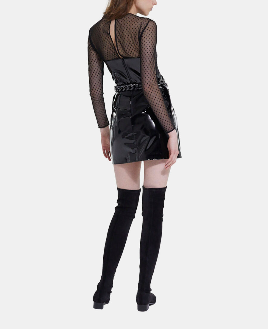 short black vinyl-effect dress