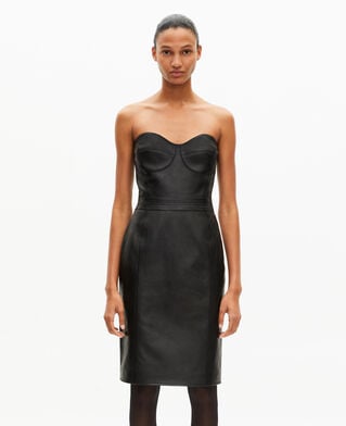 The Kooples F BLACK short strapless black leather dress
