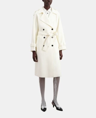 The Kooples DAMEN ECRU langer ecrufarbener mantel aus wolle