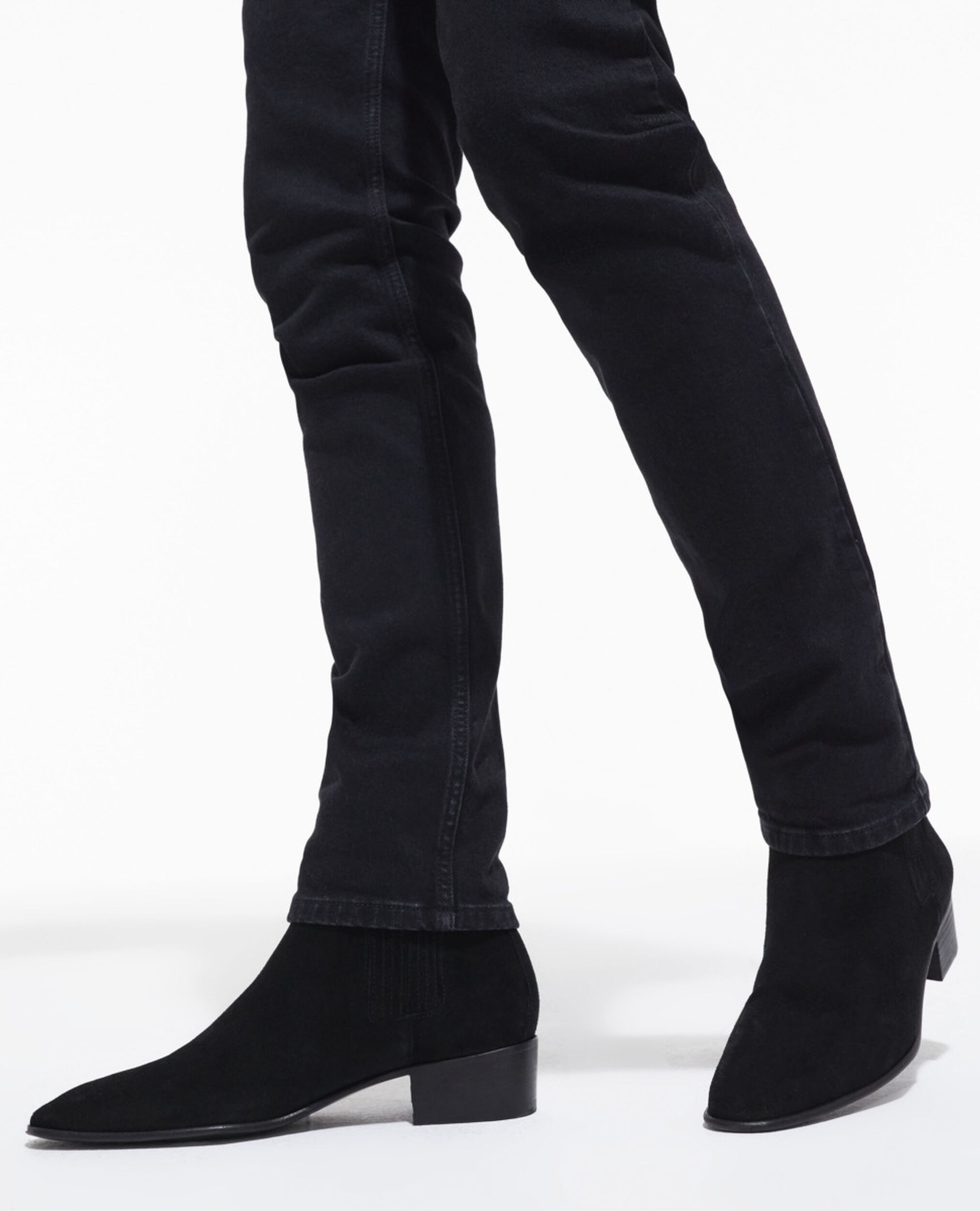 Schwarze Stiefel aus Veloursleder, BLACK, hi-res image number null