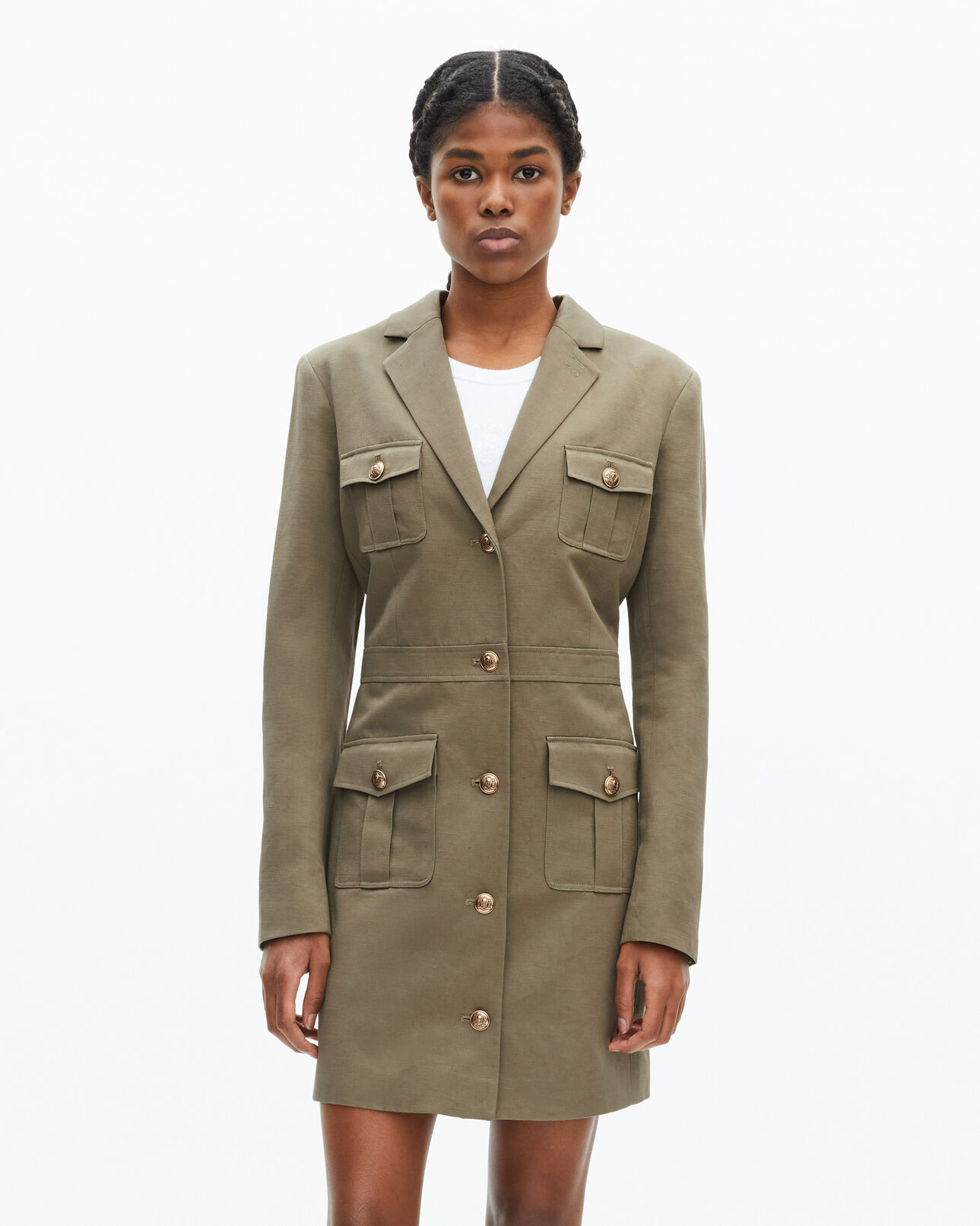 The Kooples WOMEN KAKI officer-style khaki dress