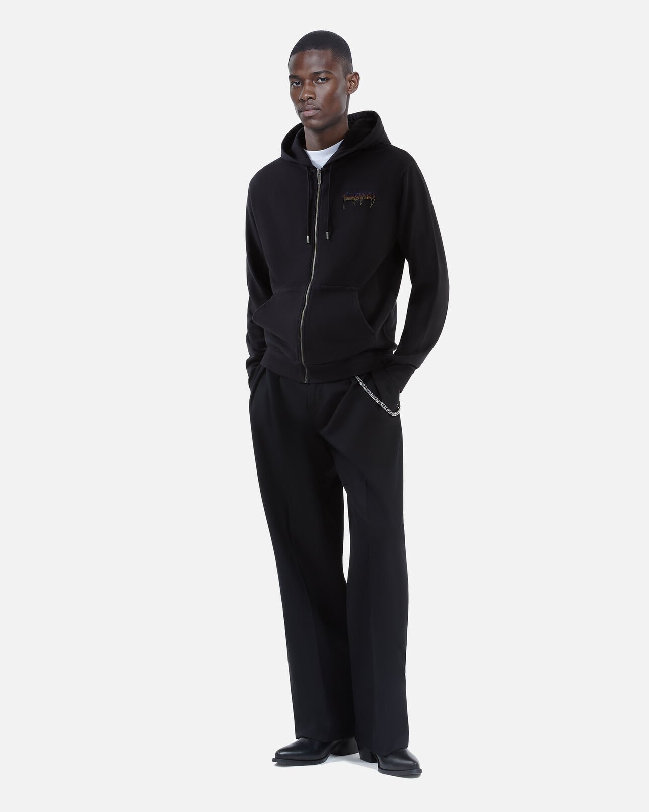 The Kooples HOMBRE BLACK WASHED sudadera con capucha y serigrafía negra