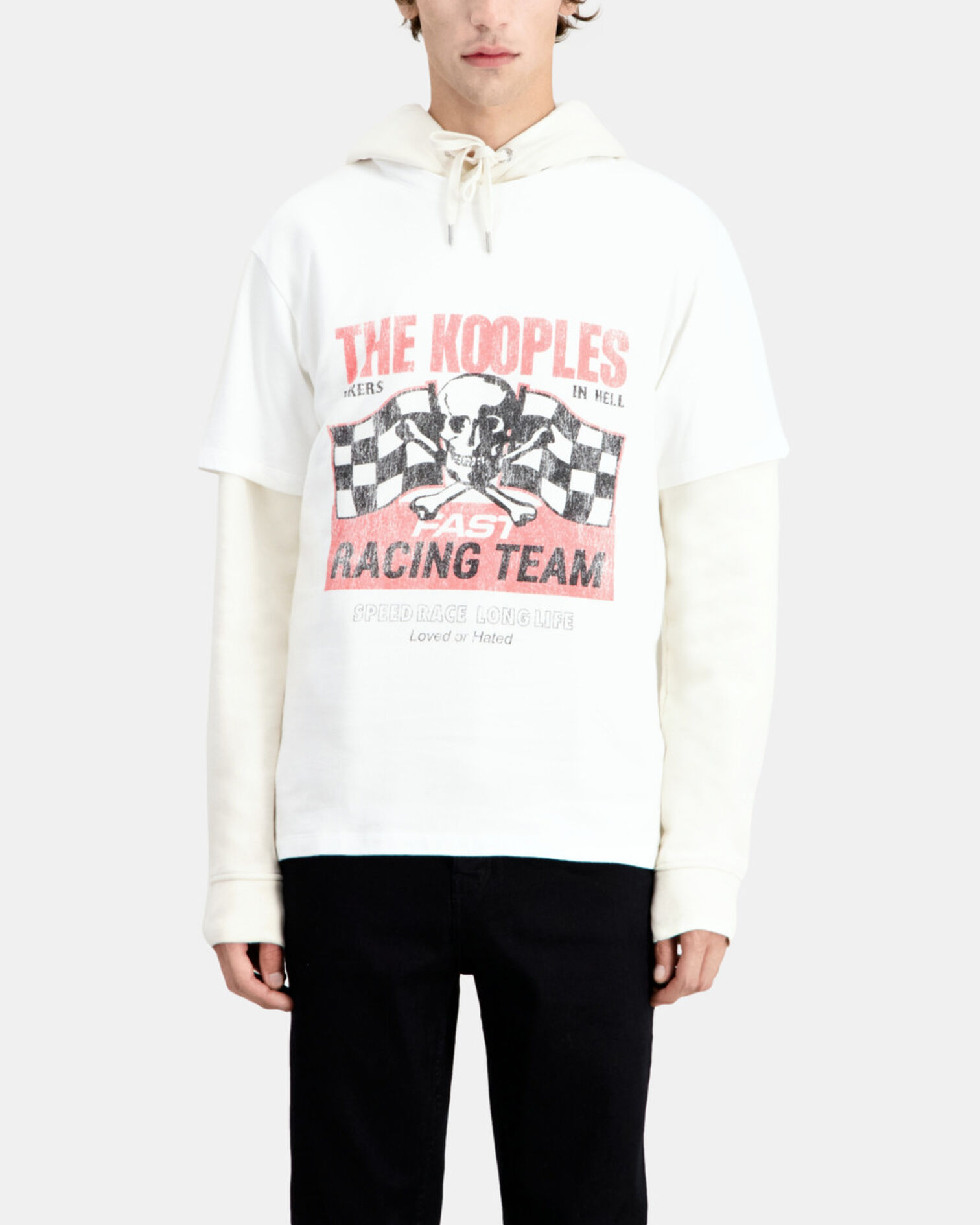 Men's white t-shirt with racing skull serigraphy, WHITE, hi-res image number null
