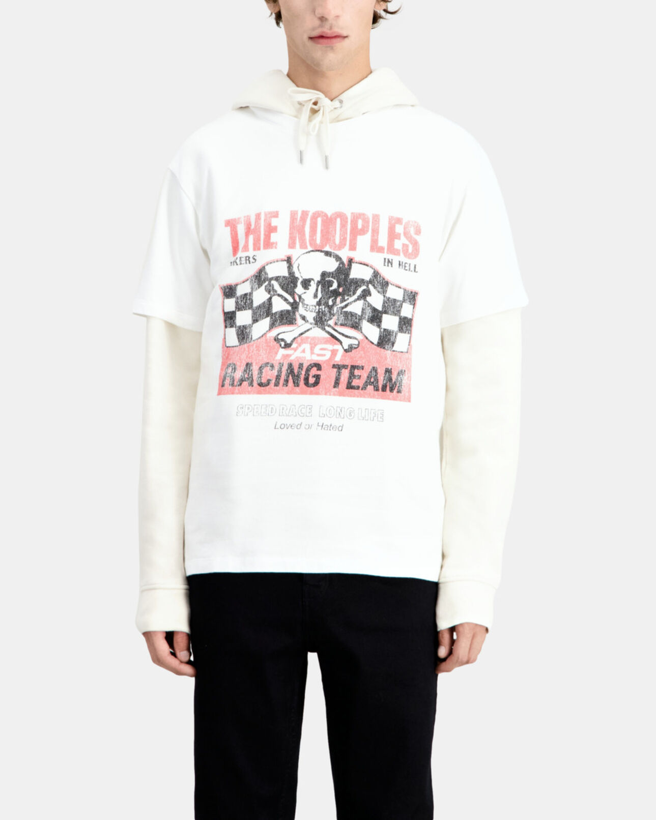 The Kooples HERREN WHITE weißes t-shirt herren mit racing-skull-siebdruck