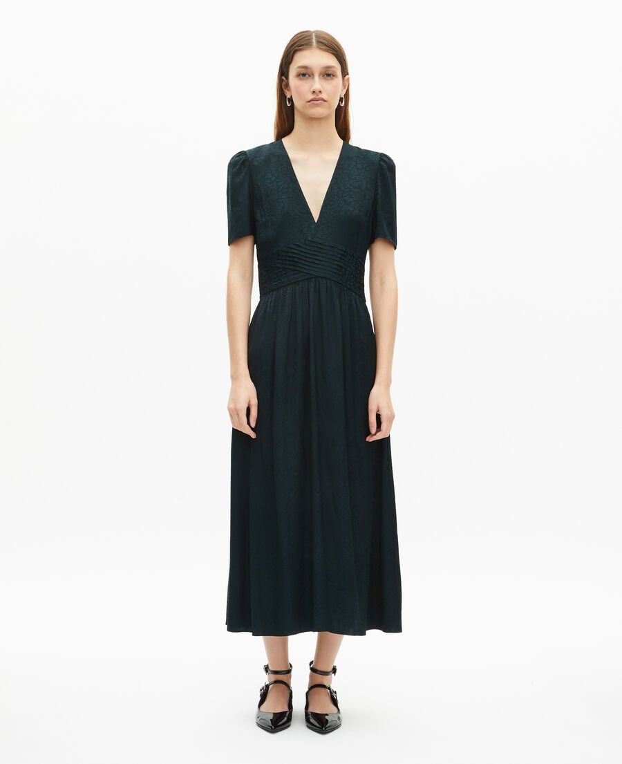 The Kooples WOMEN FOREST dark green leopard jacquard maxi dress