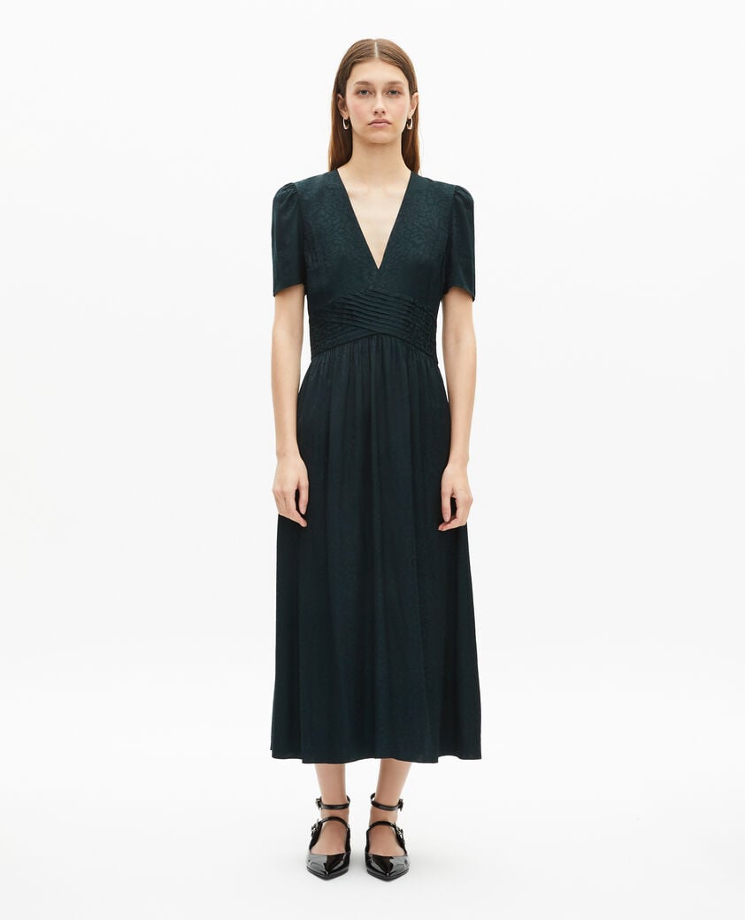 The Kooples FEMME FOREST robe longue en jacquard léopard verte foncé
