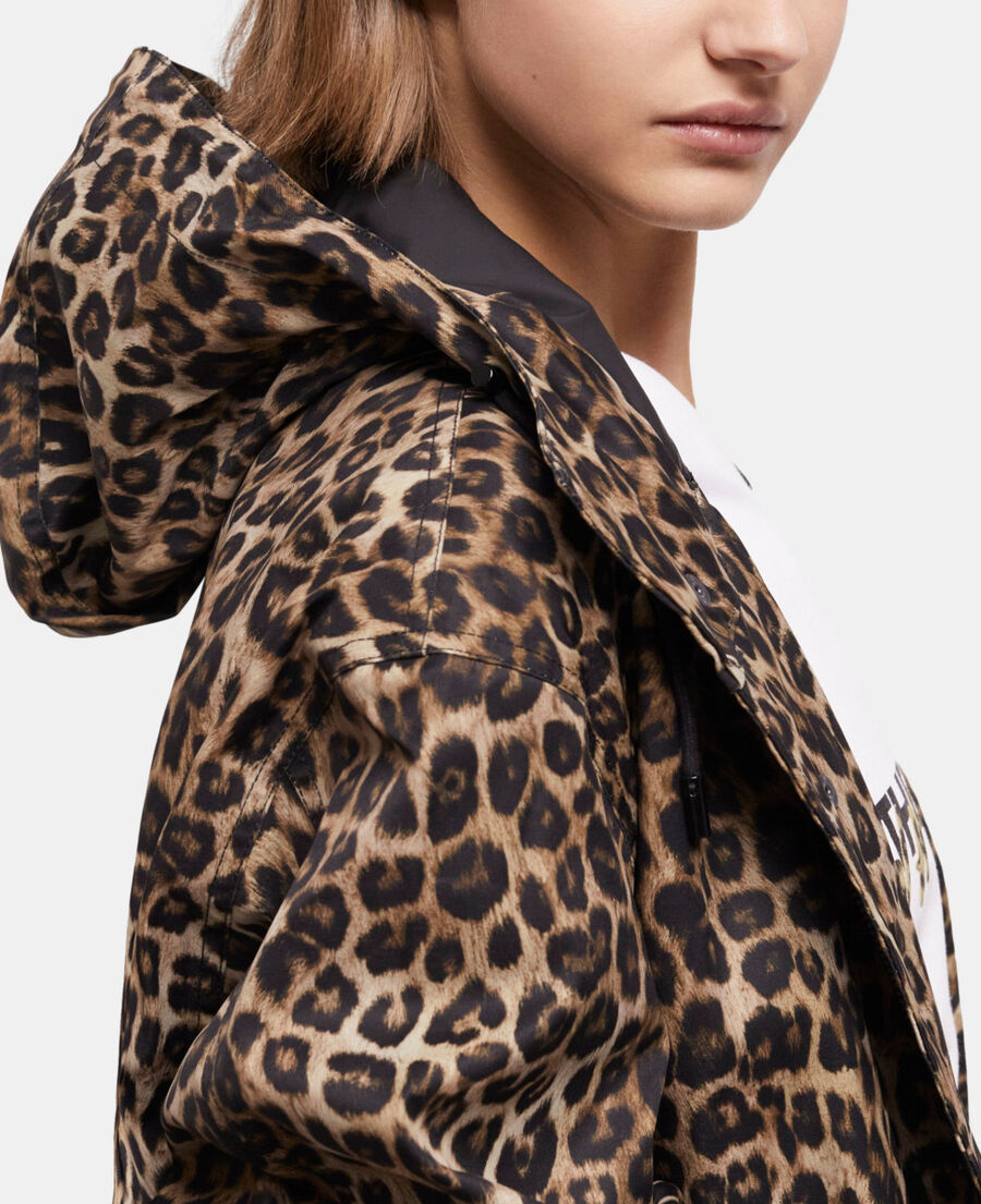 long parka with leopard print hood