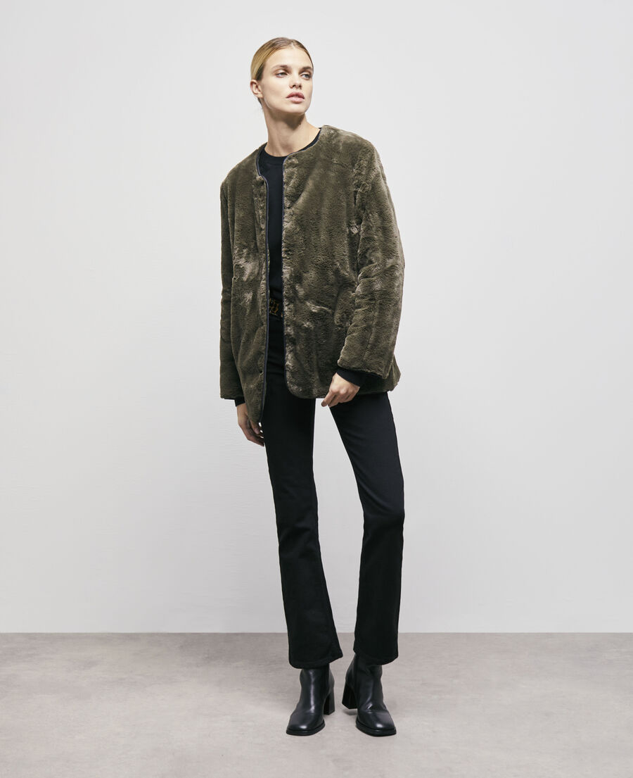 khaki reversible faux fur jacket