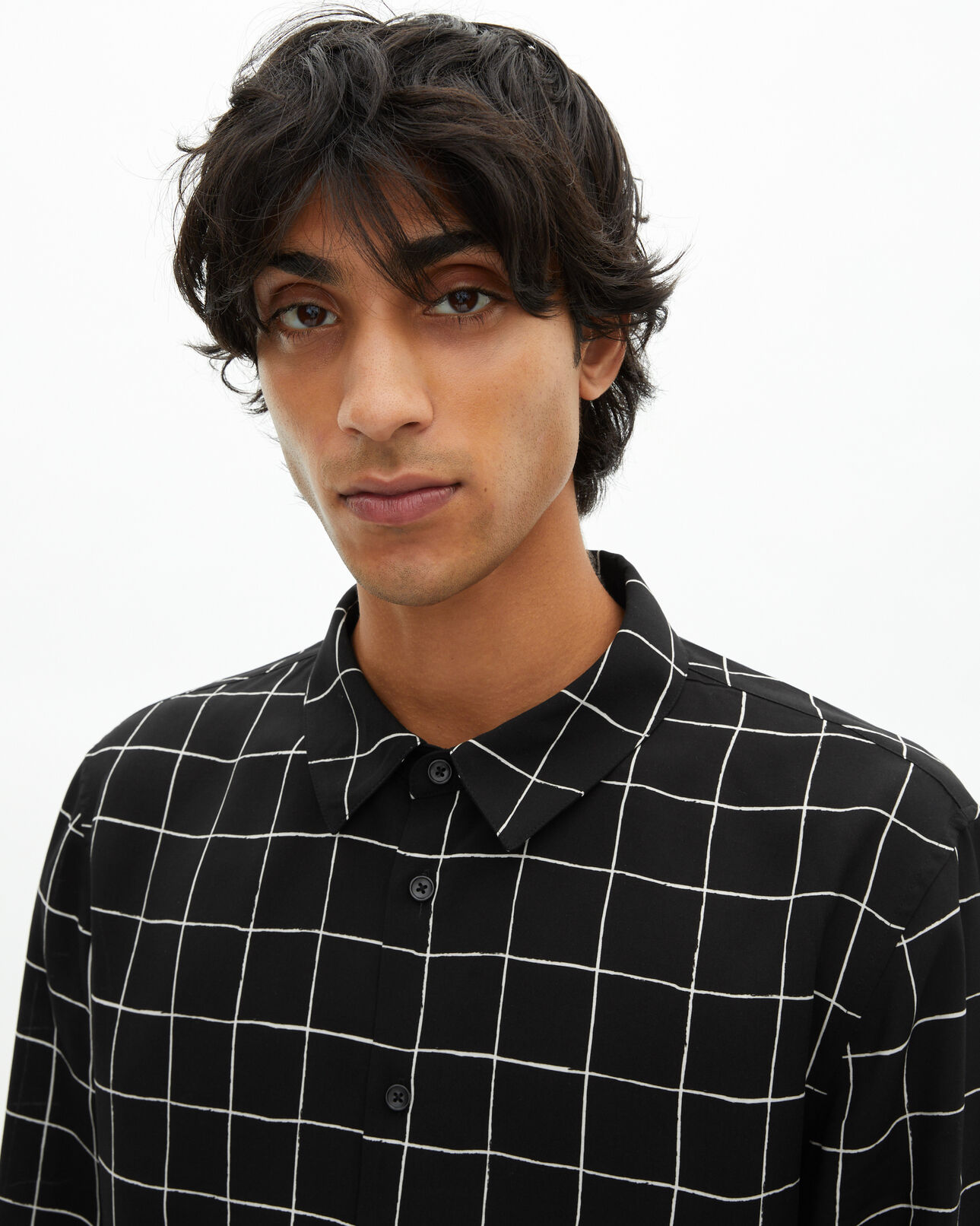 The Kooples MEN BLACK WHITE black plaid shirt