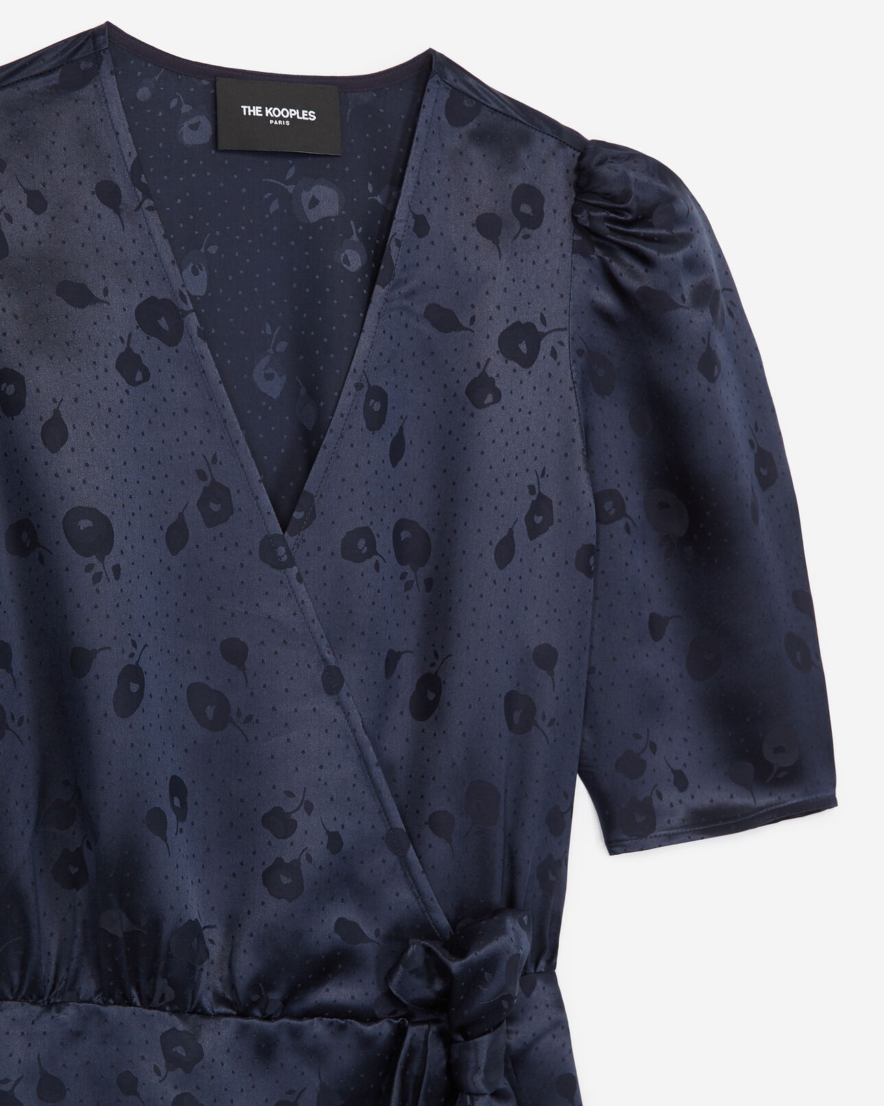The Kooples FEMME NAVY robe portefeuille bleu marine jacquard