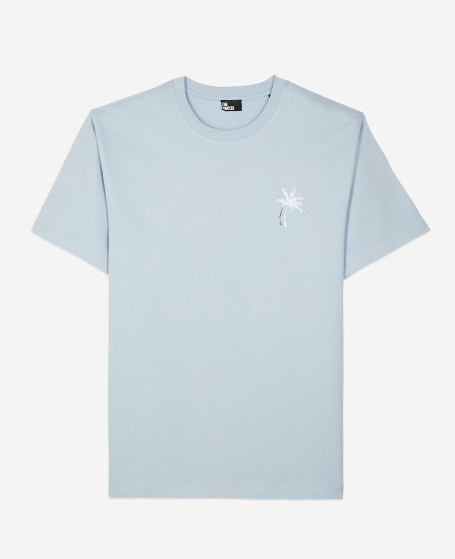 himmelblaues t-shirt mit palmen-stickerei