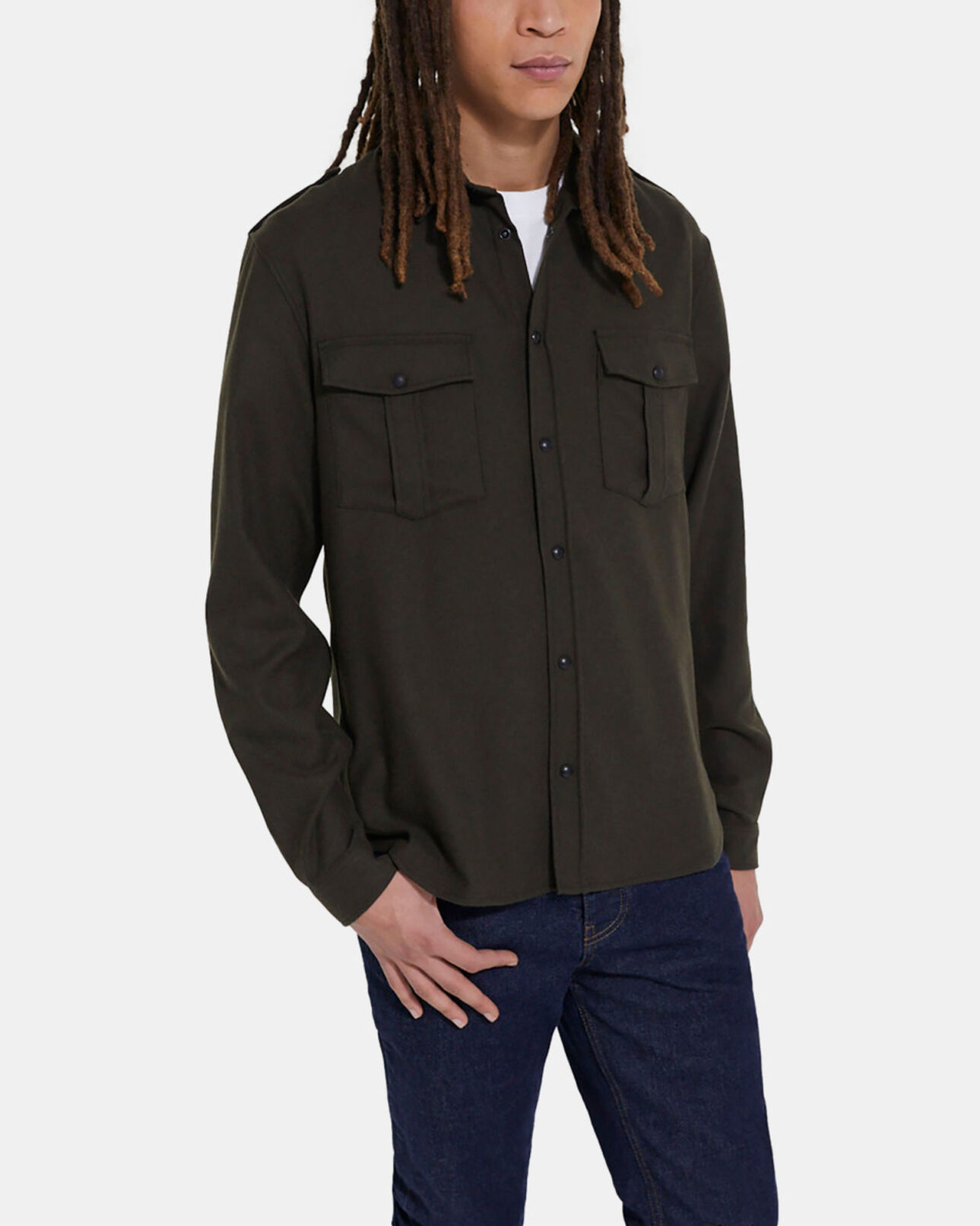 The Kooples MEN KAKI khaki shirt with classic collar