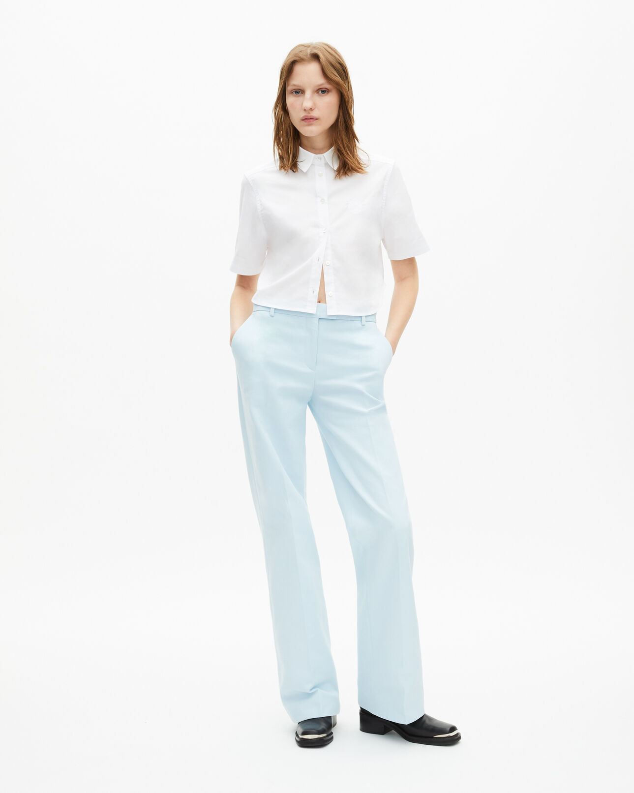 The Kooples WOMEN LIGHT BLUE blue cotton suit pants