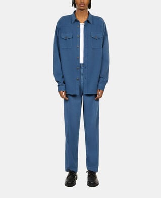 The Kooples HERREN MIDDLE NAVY blaues hemd aus leinen und baumwolle