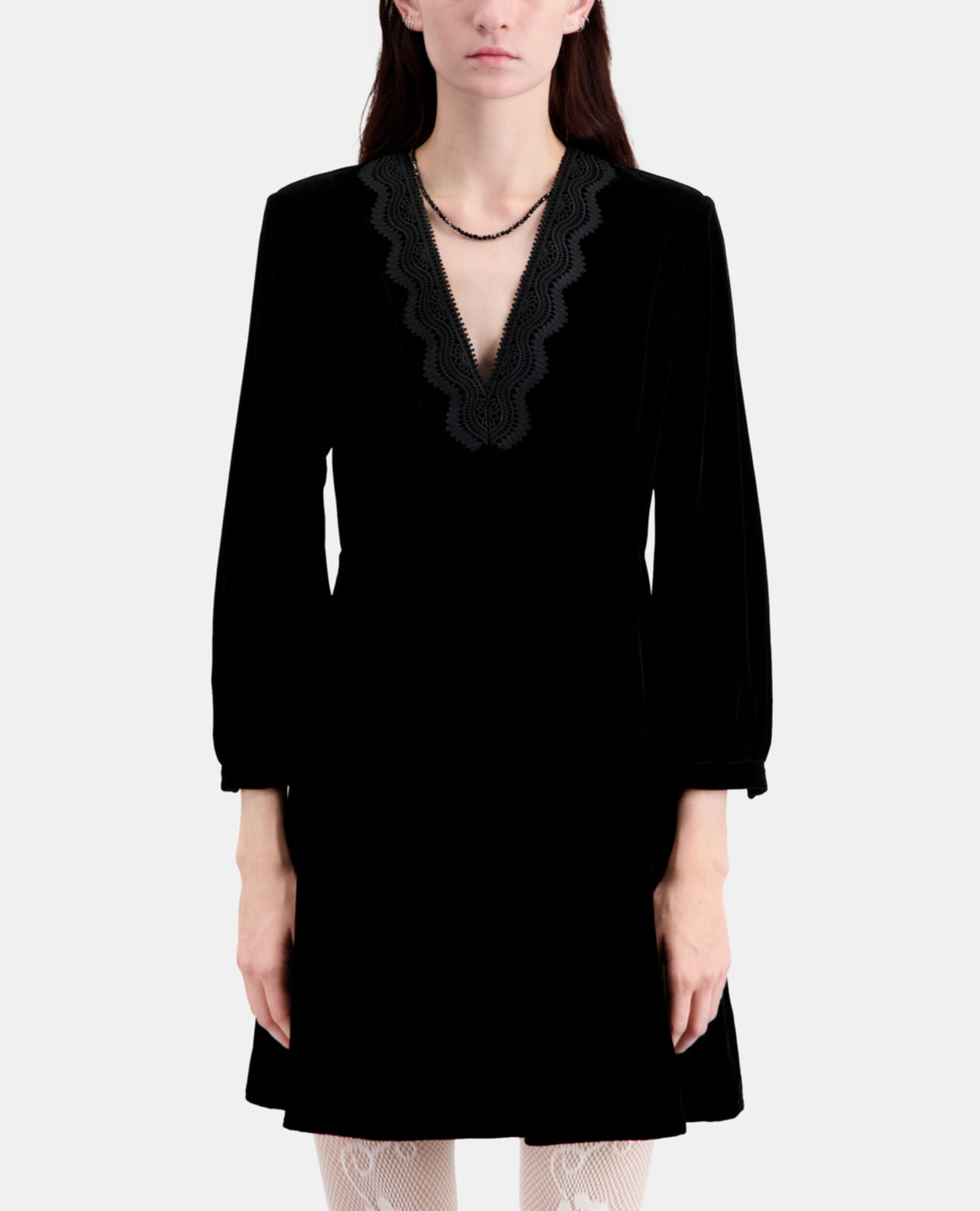 Robe courte noire en velours, BLACK, hi-res image number null