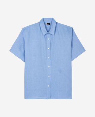 The Kooples HOMME BLUE chemise manches courtes en lin bleu