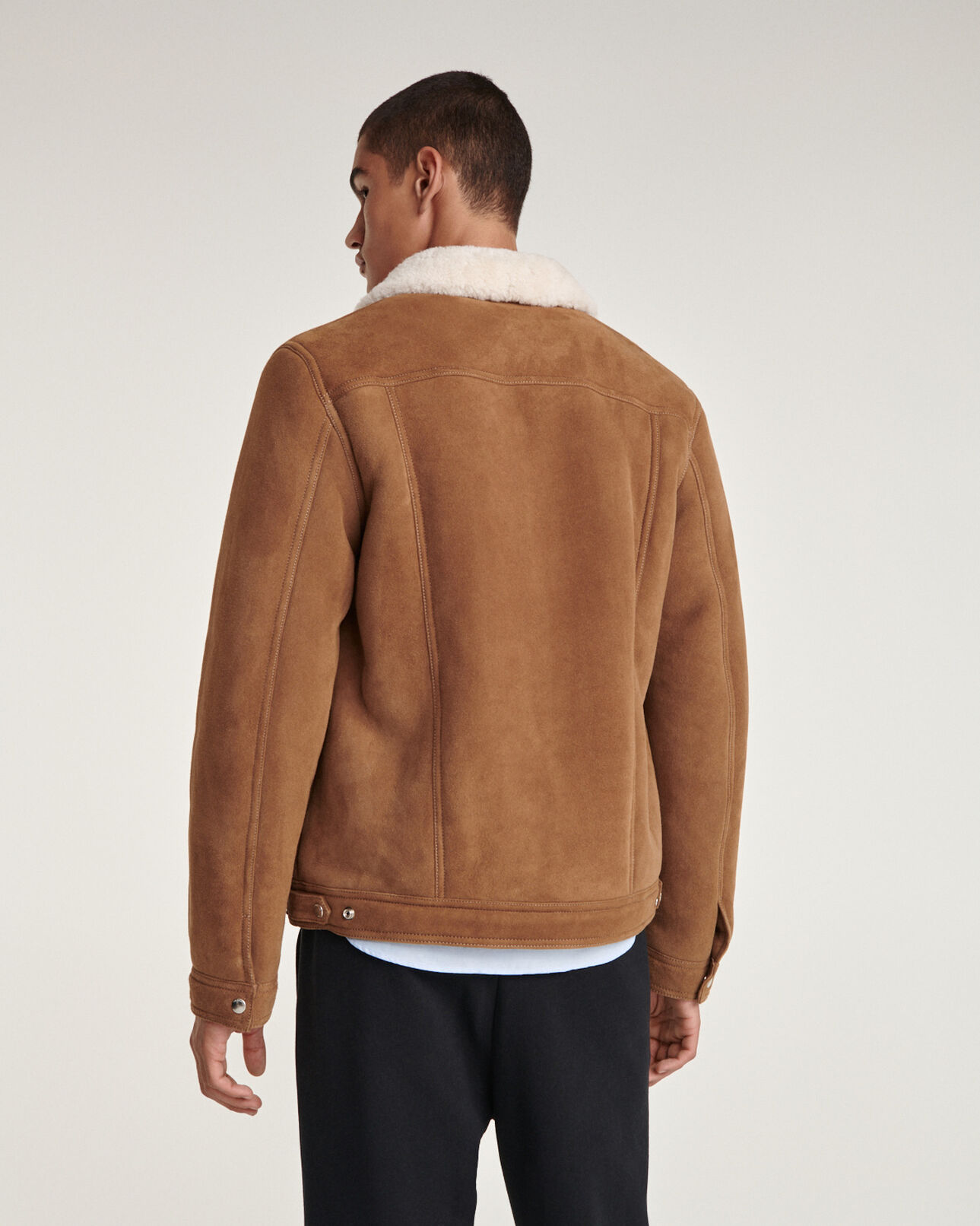 The Kooples HOMME BEIGE blouson cuir suédé beige col mouton