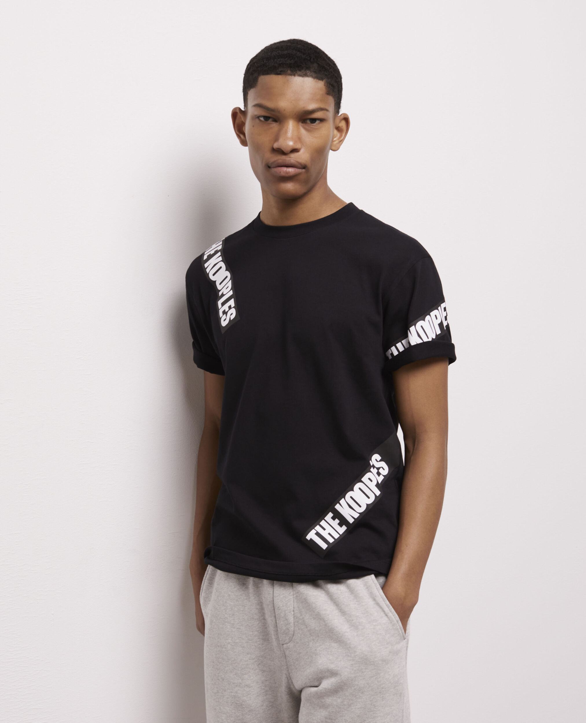 Schwarzes T-Shirt Herren mit Logo-Tape, BLACK, hi-res image number null