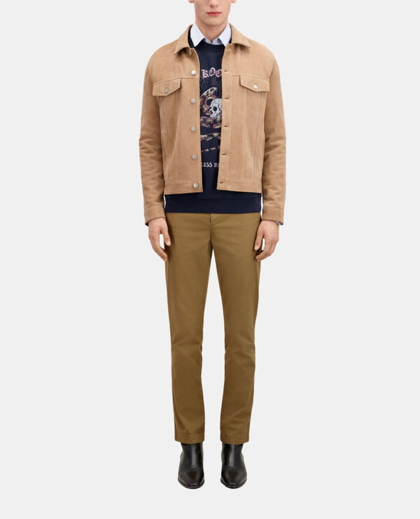 blouson en cuir suède beige