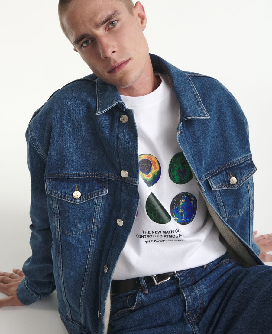 The Kooples HERREN BLUE WASHED jeansjacke blau schaffellfutter