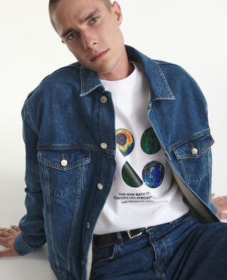 The Kooples HERREN BLUE WASHED jeansjacke blau schaffellfutter