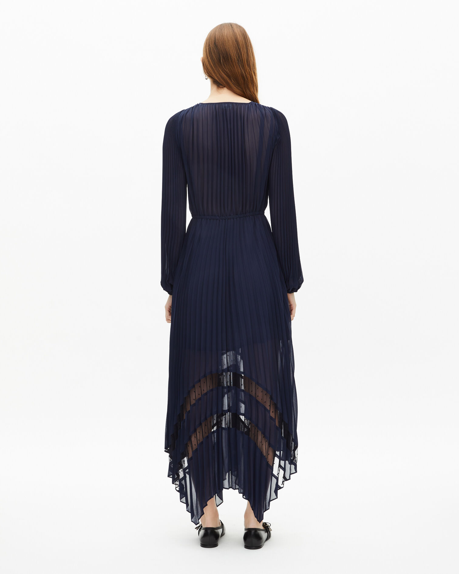 Langes marineblaues Kleid mit Plissierung, NAVY, hi-res image number null