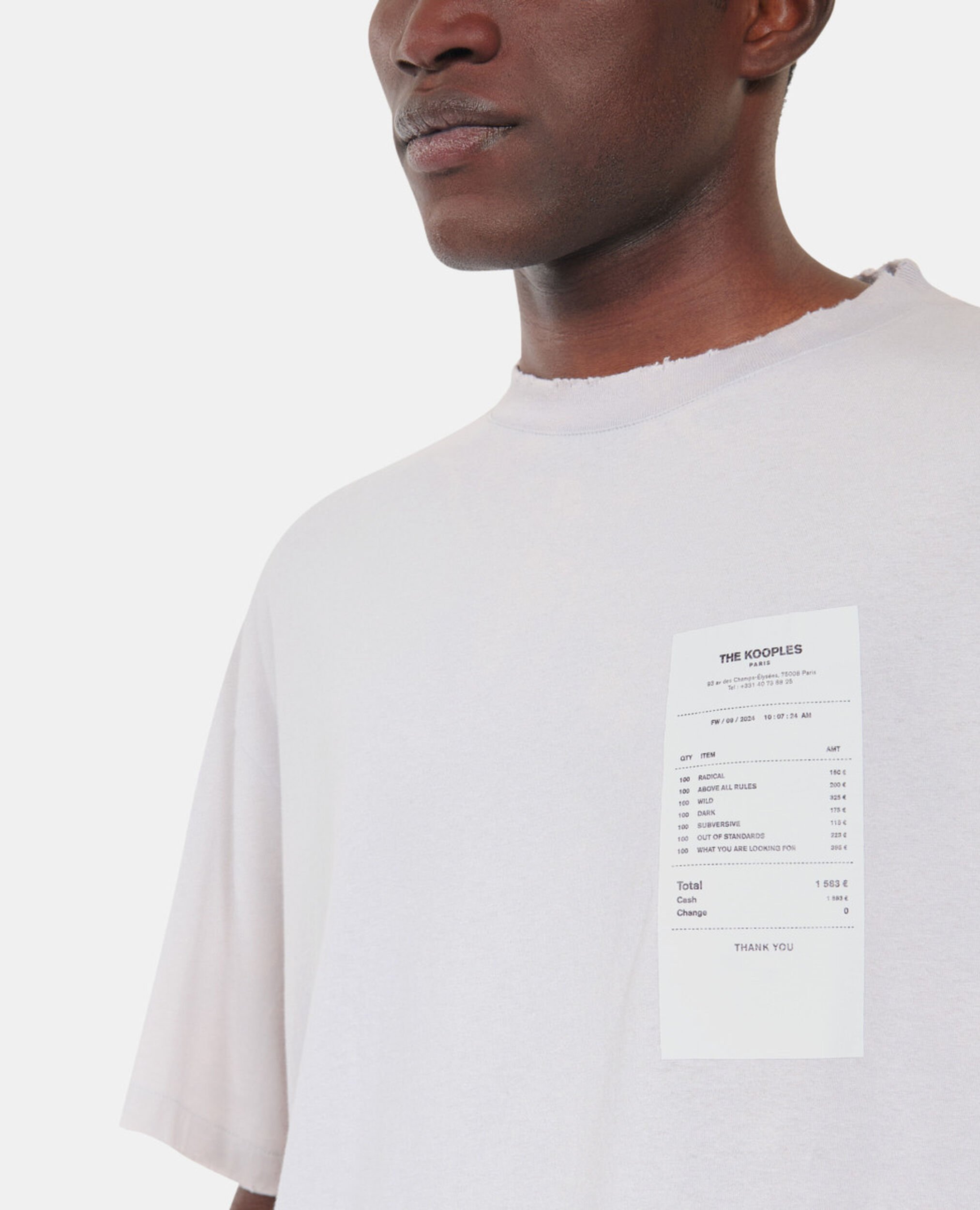 Graues T-Shirt mit Receipt-Siebdruck, STONE GREY, hi-res image number null