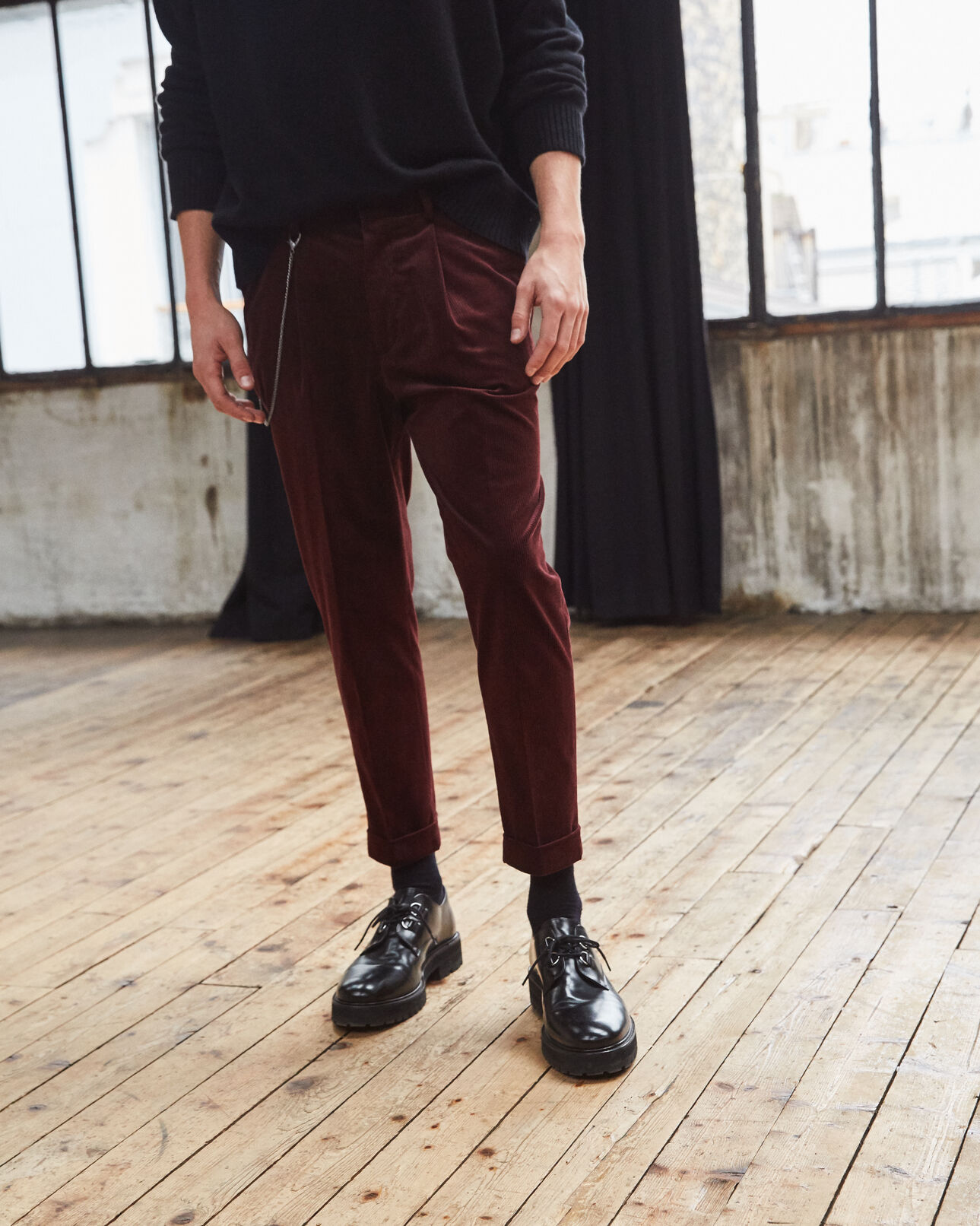 The Kooples HOMME BURGUNDY pantalon velours côtelé bordeaux