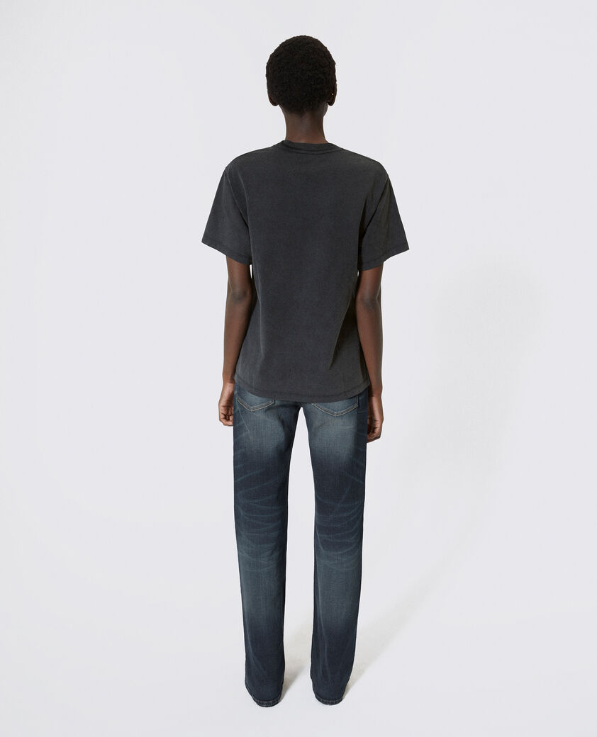 The Kooples DAMEN BLACK WASHED t-shirt mit schwarzem siebdruck