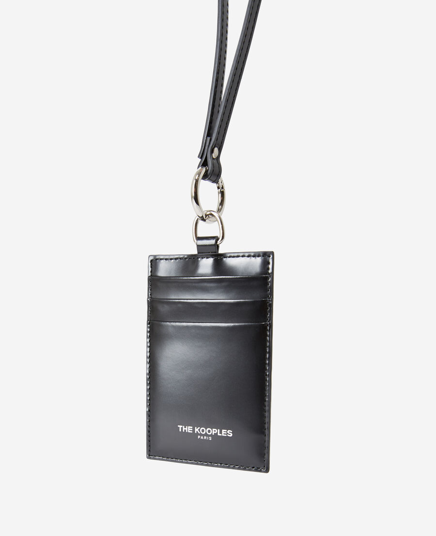 Black leather card holder with strap The Kooples