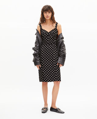 The Kooples WOMEN BLACK WHITE black corset-effect short dress with heart print