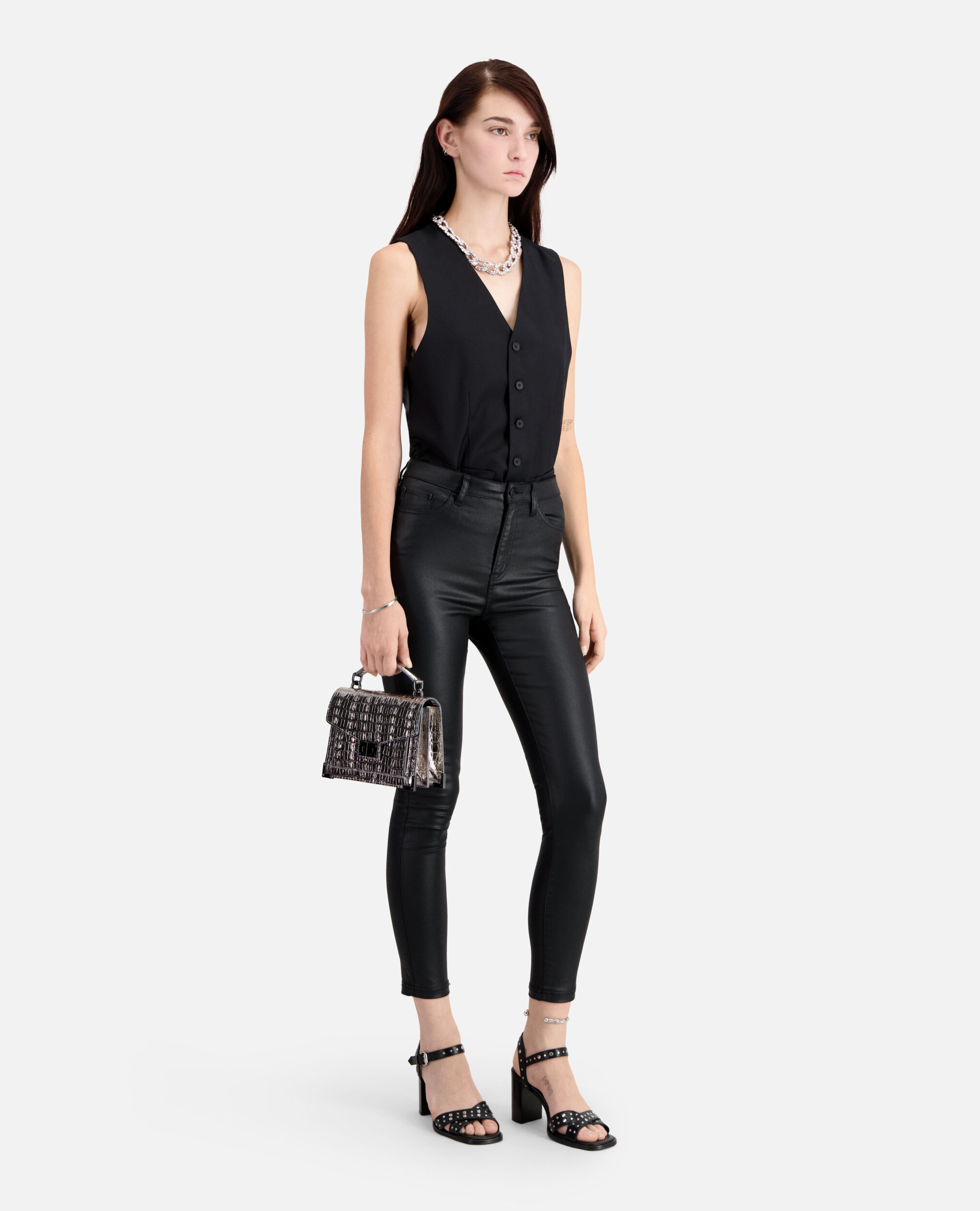 Black leather-effect jeans, BLACK, hi-res image number null