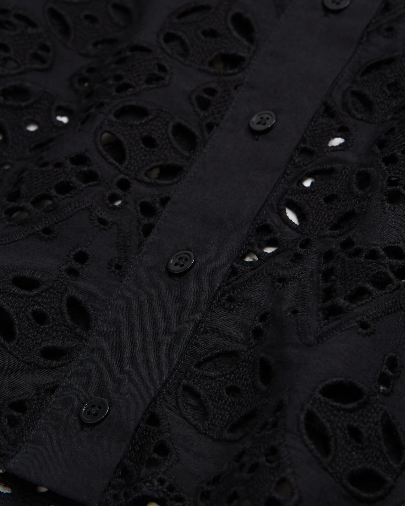 The Kooples DAMEN BLACK kurzes, schwarzes hemd mit englischer stickerei