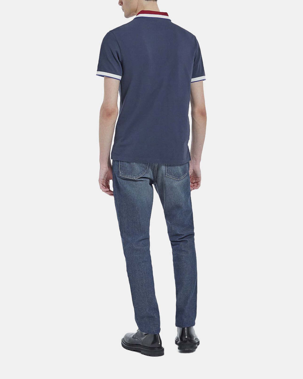 The Kooples HOMME NAVY polo bleu nuit à col contrasté bordeaux