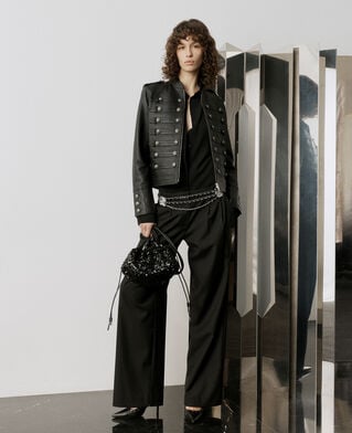 The Kooples WOMEN BLACK black officer-style leather jacket