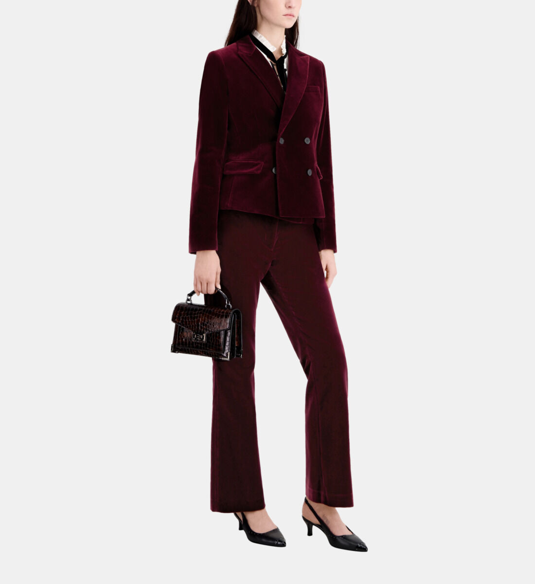 Short burgundy velvet suit jacket