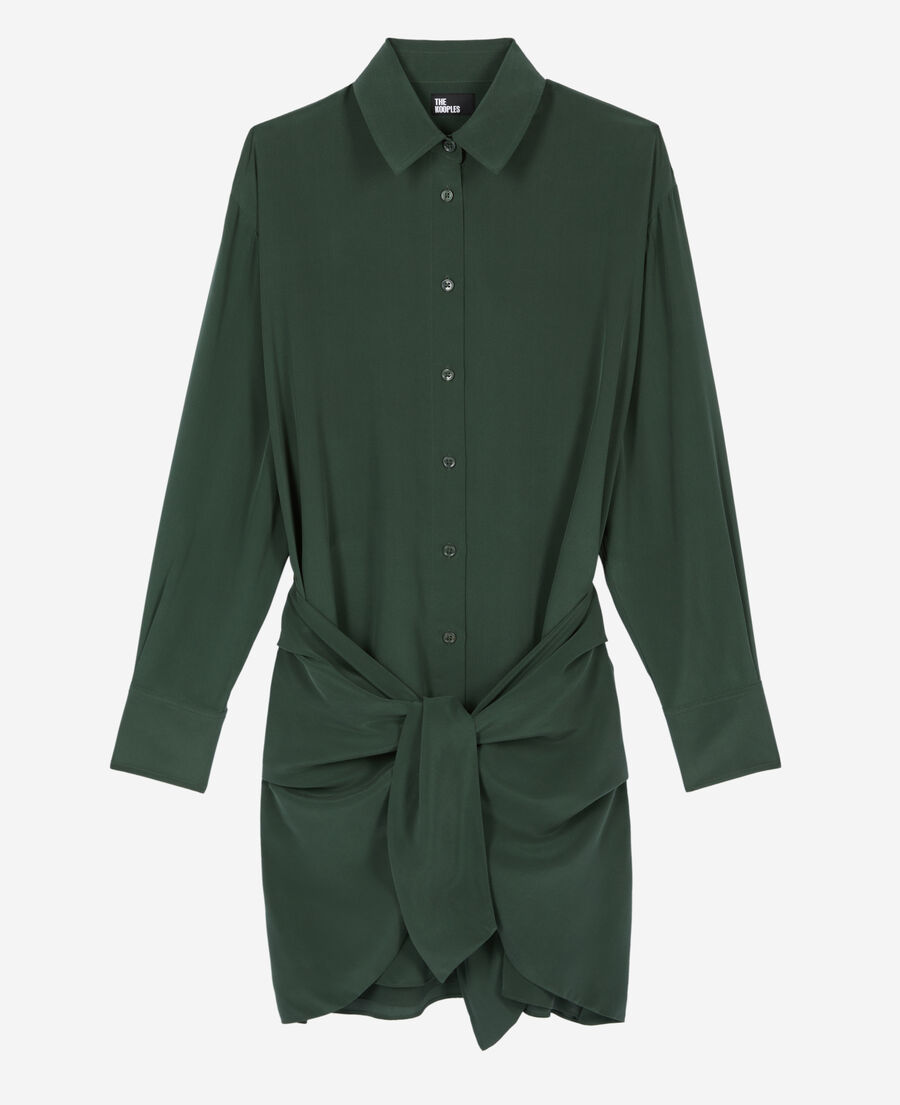 The Kooples F WOOD KAKI short green shirt dress with bow