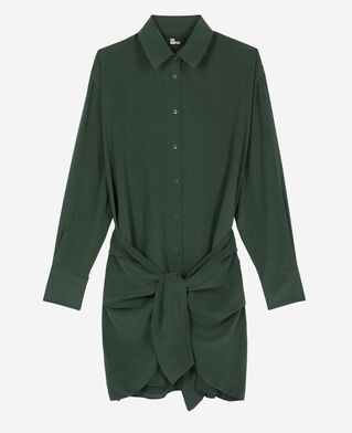 The Kooples F WOOD KAKI short green shirt dress with bow