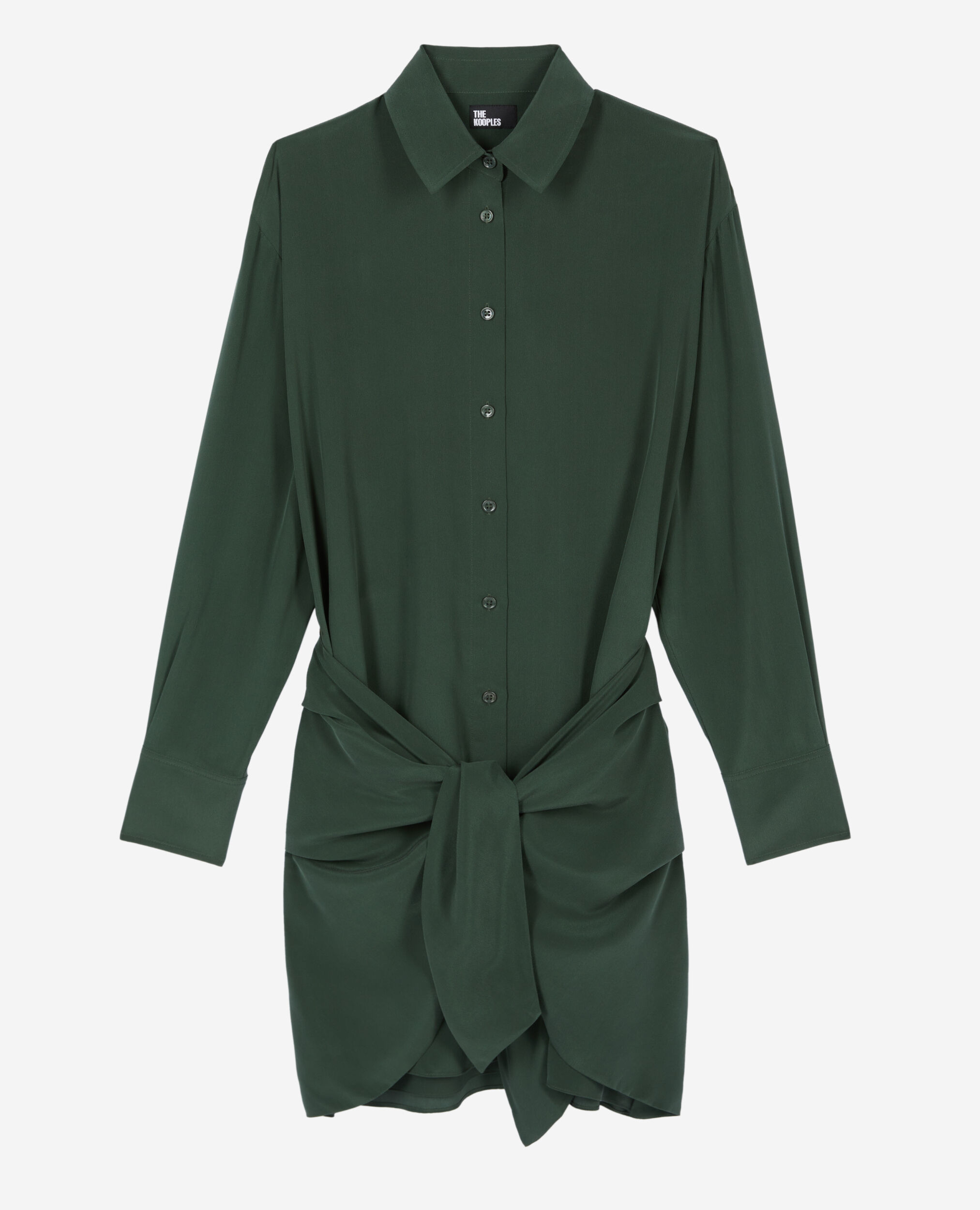 Short green shirt dress with bow, WOOD KAKI, hi-res image number null
