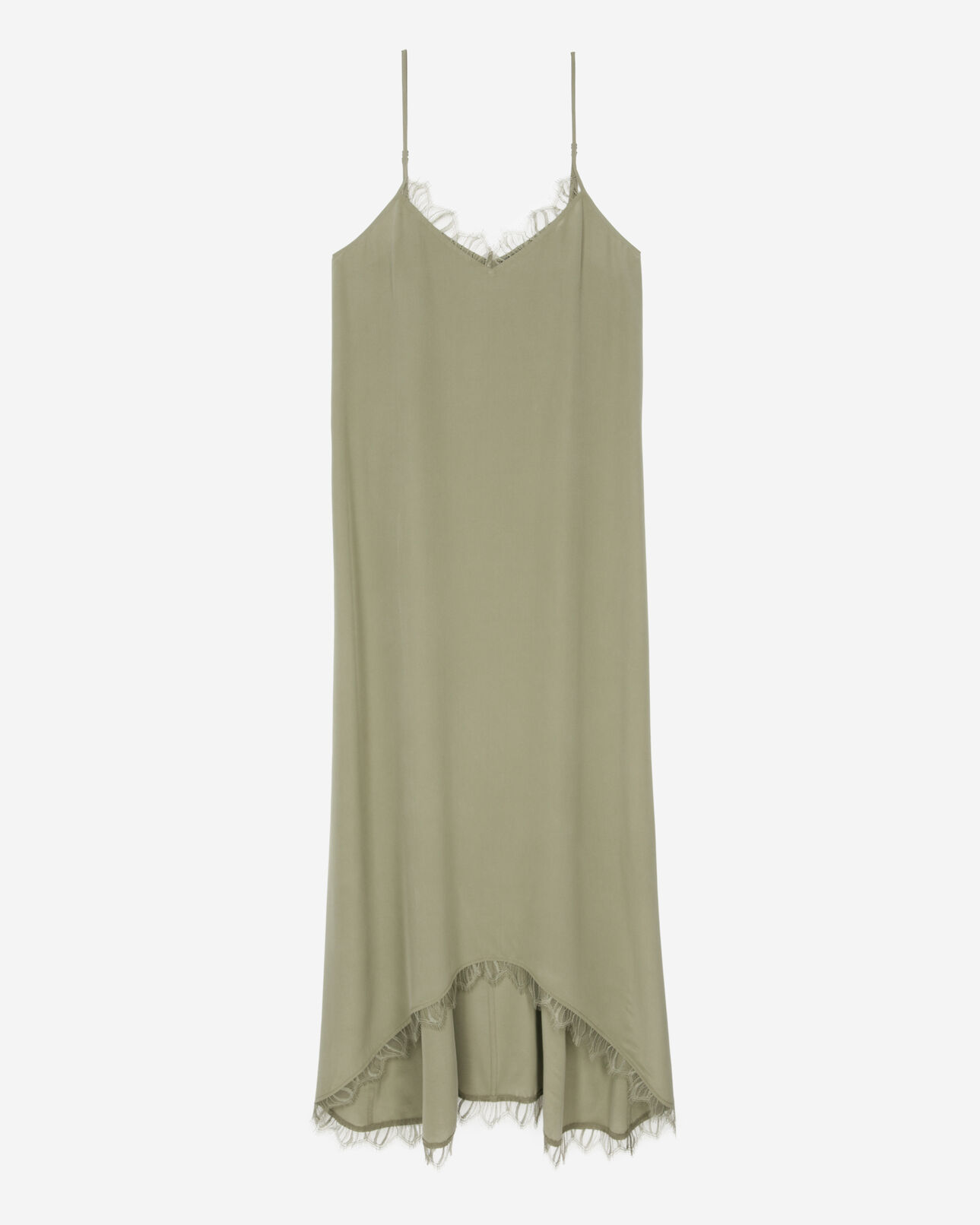 The Kooples WOMEN OLIVE KAKI khaki silk long babydoll dress