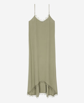 The Kooples WOMEN OLIVE KAKI khaki silk long babydoll dress