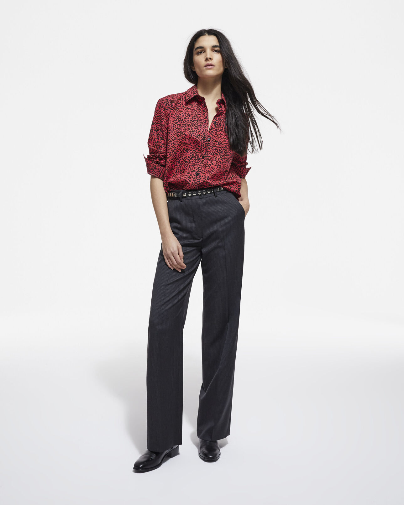 The Kooples WOMEN RED / BLACK red leopard print shirt