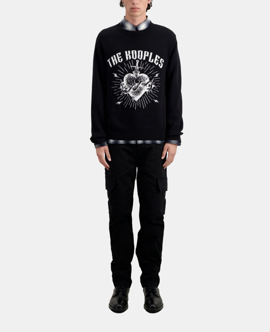 pull noir dagger through heart en laine mélangée