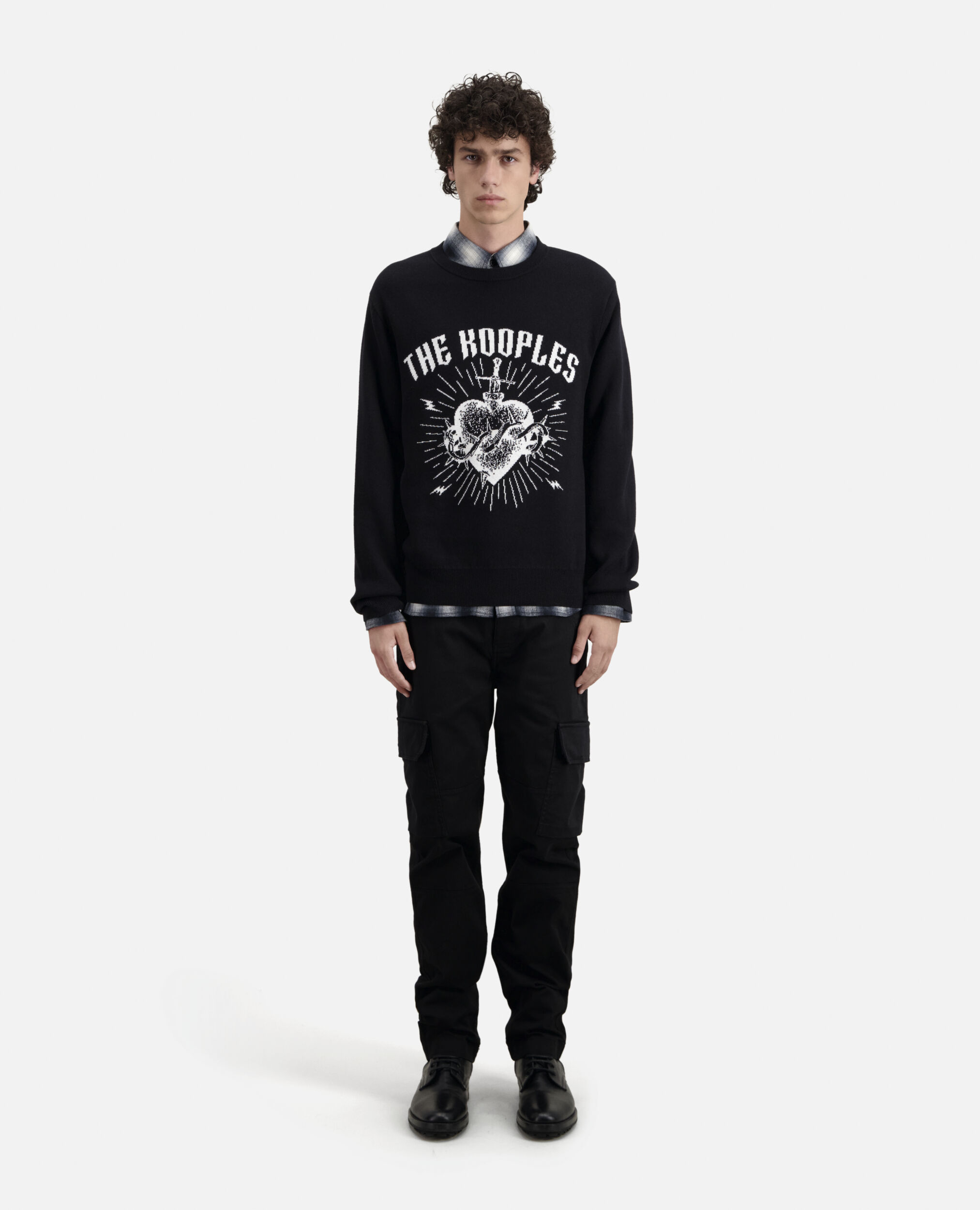 Schwarzer Pullover mit Motiv und Sternen, BLACK / WHITE, hi-res image number null