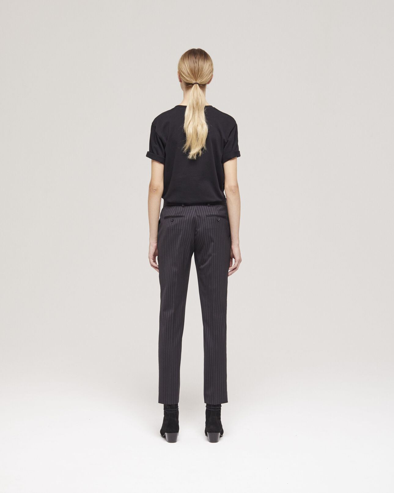 The Kooples WOMEN BLACK GREY striped wool suit pants