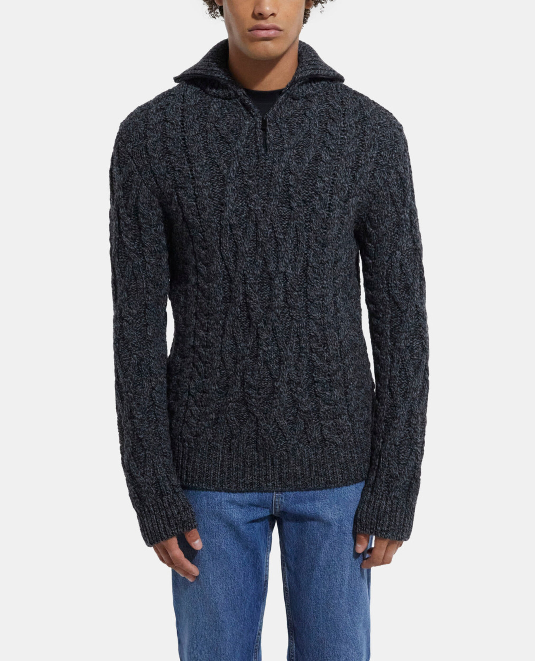 Gray wool roll neck sweater, BLACK DARK GREY, hi-res image number null