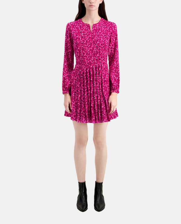 short printed dress with pleating
