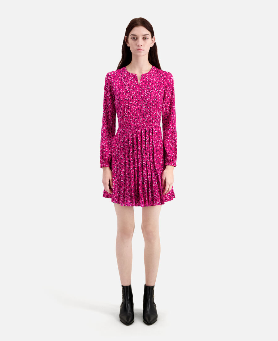 short printed dress with pleating