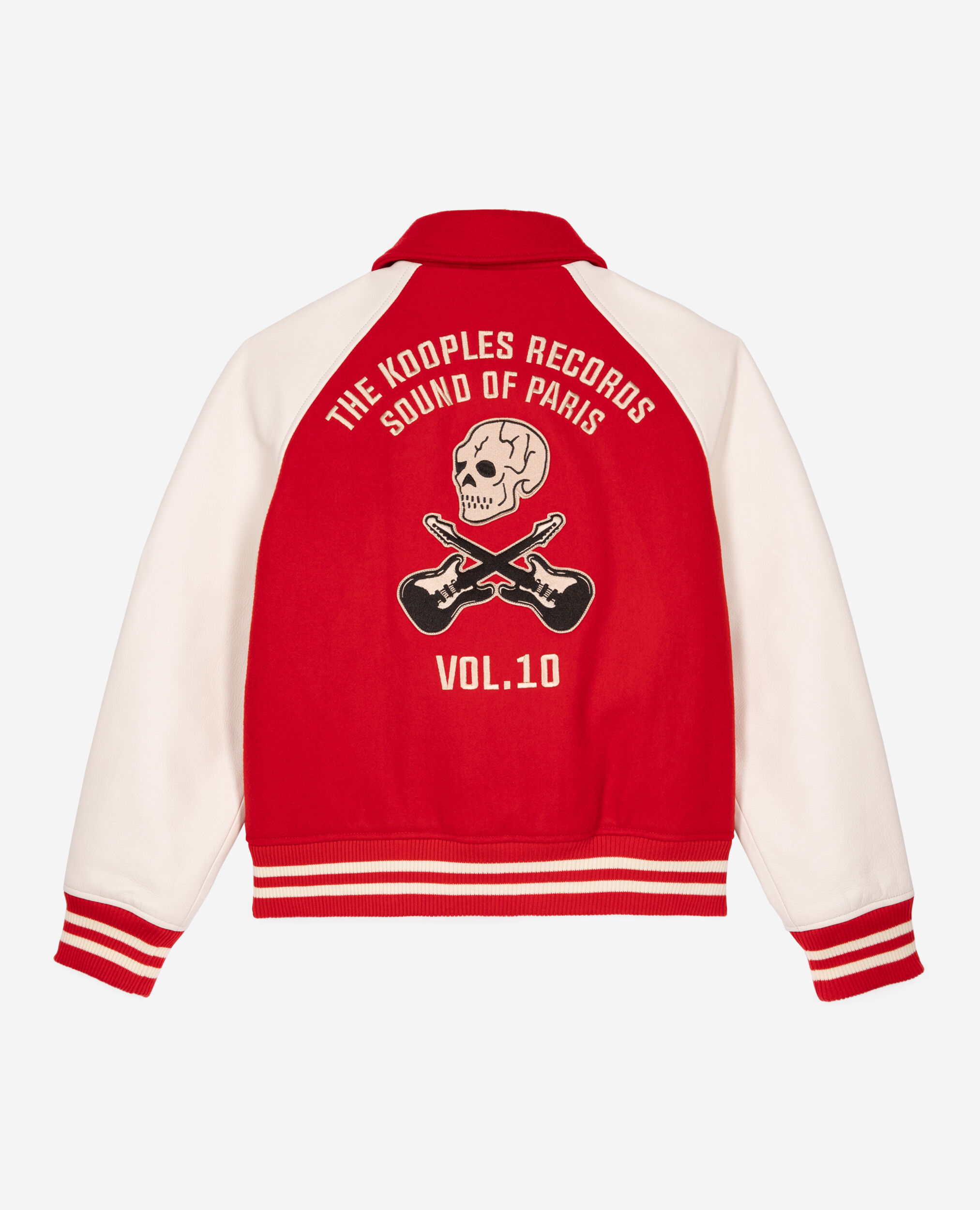 Red wool and leather jacket, RED / WHITE, hi-res image number null